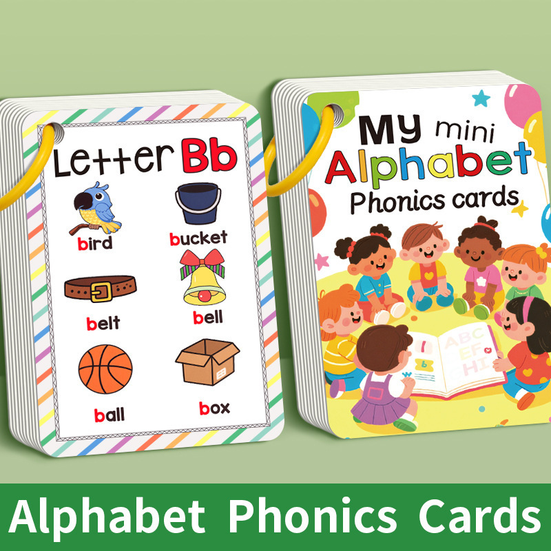 Flash Card Alphabet - 27-teiliges Lernkarten-Set Cartoon Englische Alphabet-Phonetik-Karten Lern-Memory-Karten